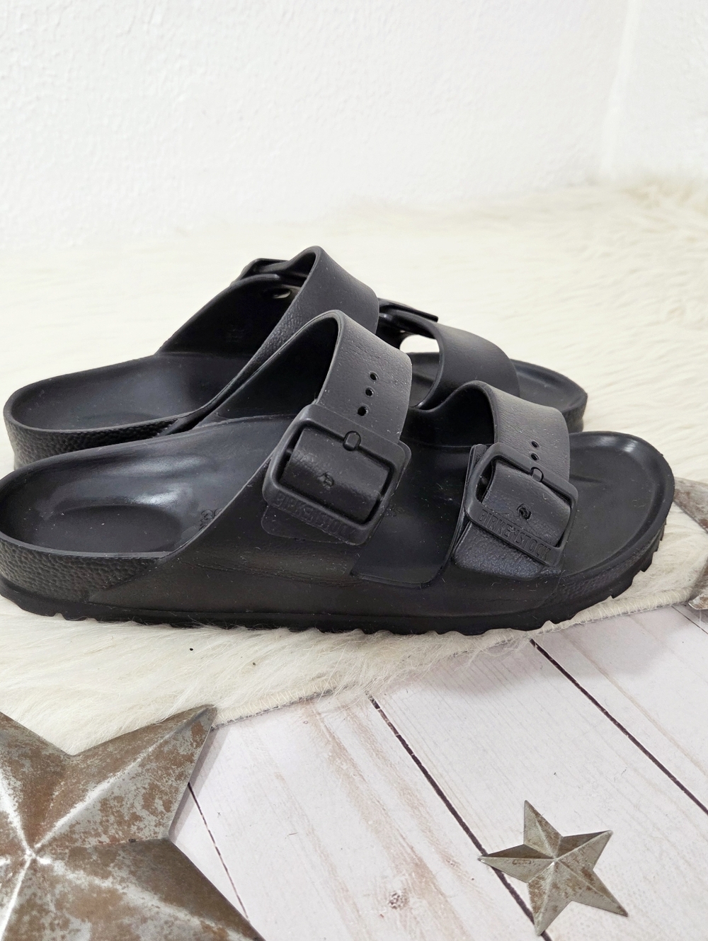Birkenstock Arizona Essentials EVA sandal black double buckle light women's sz 7 - Picture 4 of 7